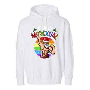 Ho Ho Ho Mosexual Gay Santa Costume Rainbow Lgbt Pun Xmas Garment-Dyed Fleece Hoodie