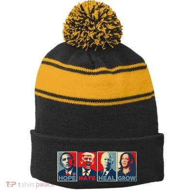 Hope Hate Heal Grow Stripe Pom Pom Beanie