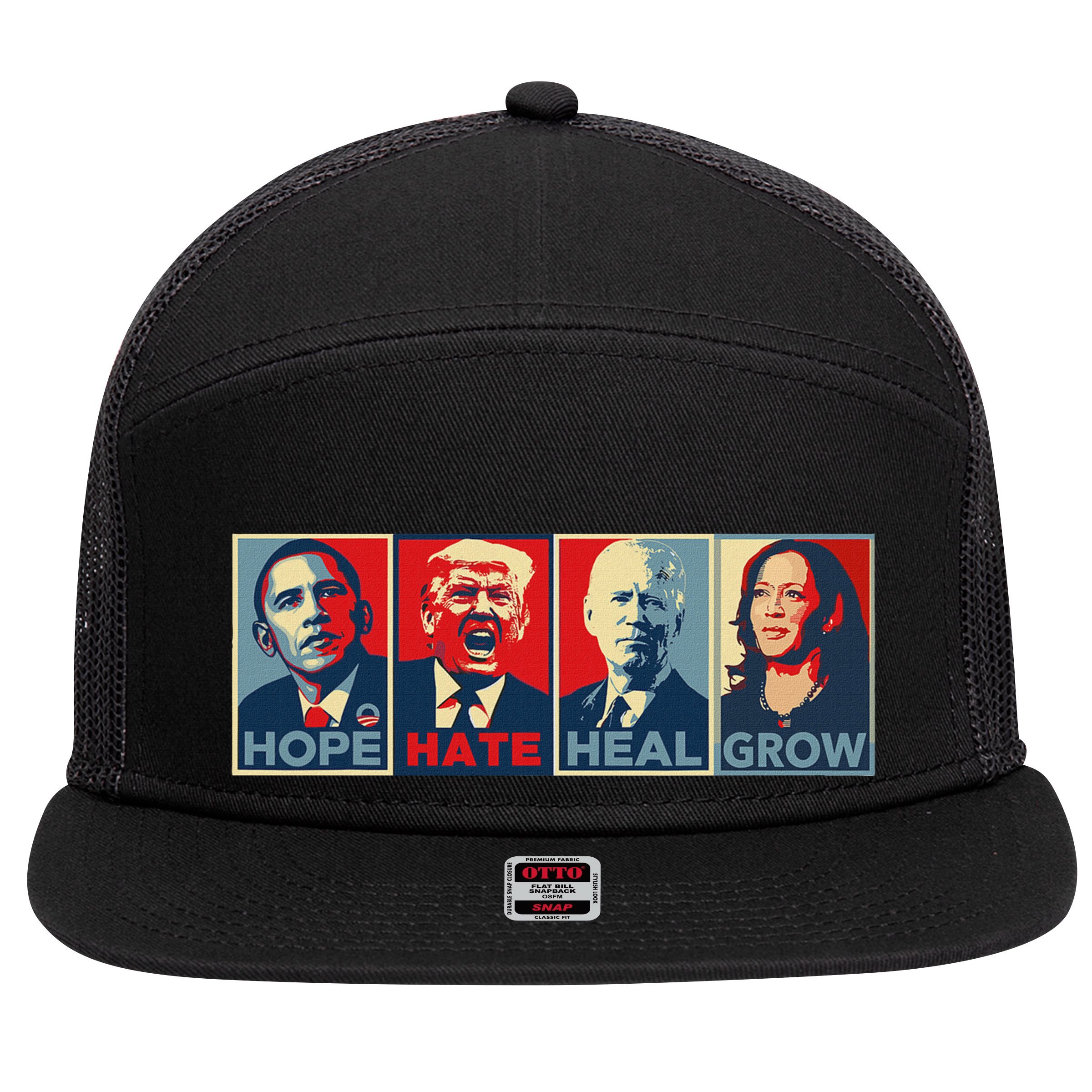 Hope Hate Heal Grow 7 Panel Mesh Trucker Snapback Hat