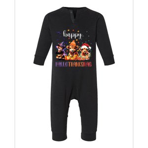 Happy Hallothanksmas Highland Cow Halloween Merry Christmas Long Sleeve Infant Fleece One Piece