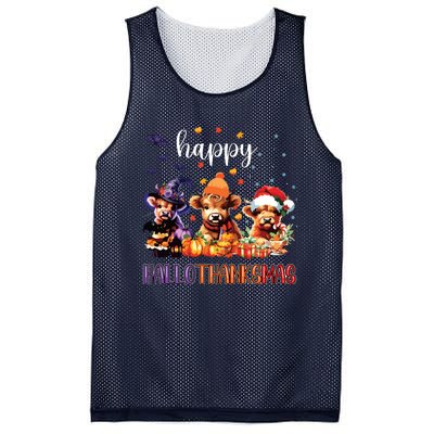 Happy Hallothanksmas Highland Cow Halloween Merry Christmas Long Sleeve Mesh Reversible Basketball Jersey Tank