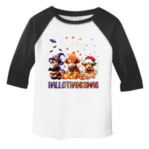 Happy Hallothanksmas Highland Cow Halloween Merry Christmas Long Sleeve Toddler Fine Jersey T-Shirt