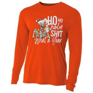 Ho Ho Holy Shit What A Year Gift Funny Christmas Skeleton Gift Cooling Performance Long Sleeve Crew