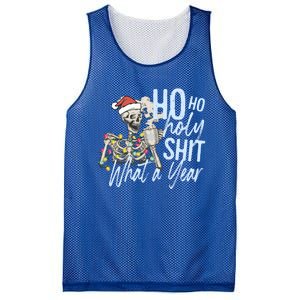 Ho Ho Holy Shit What A Year Gift Funny Christmas Skeleton Gift Mesh Reversible Basketball Jersey Tank