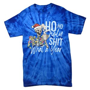 Ho Ho Holy Shit What A Year Gift Funny Christmas Skeleton Gift Tie-Dye T-Shirt