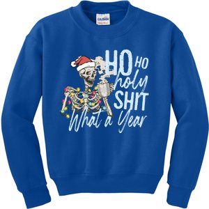 Ho Ho Holy Shit What A Year Gift Funny Christmas Skeleton Gift Kids Sweatshirt