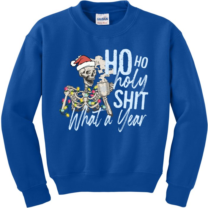 Ho Ho Holy Shit What A Year Gift Funny Christmas Skeleton Gift Kids Sweatshirt