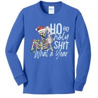 Ho Ho Holy Shit What A Year Gift Funny Christmas Skeleton Gift Kids Long Sleeve Shirt