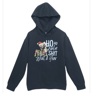 Ho Ho Holy Shit What A Year Gift Funny Christmas Skeleton Gift Urban Pullover Hoodie