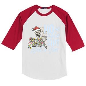 Ho Ho Holy Shit What A Year Gift Funny Christmas Skeleton Gift Kids Colorblock Raglan Jersey