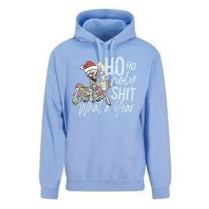 Ho Ho Holy Shit What A Year Gift Funny Christmas Skeleton Gift Unisex Surf Hoodie