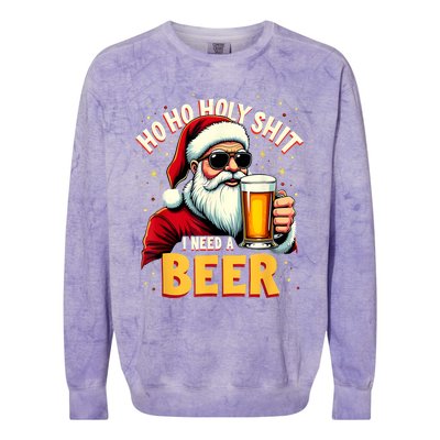 Ho Ho Holy Shit I Need A Beer Funny Santa Christmas Drinking Colorblast Crewneck Sweatshirt