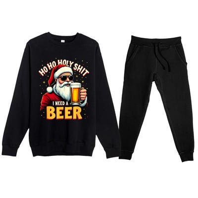 Ho Ho Holy Shit I Need A Beer Funny Santa Christmas Drinking Premium Crewneck Sweatsuit Set