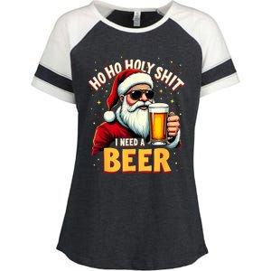 Ho Ho Holy Shit I Need A Beer Funny Santa Christmas Drinking Enza Ladies Jersey Colorblock Tee