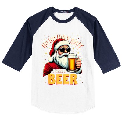 Ho Ho Holy Shit I Need A Beer Funny Santa Christmas Drinking Baseball Sleeve Shirt