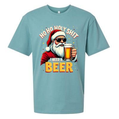 Ho Ho Holy Shit I Need A Beer Funny Santa Christmas Drinking Sueded Cloud Jersey T-Shirt