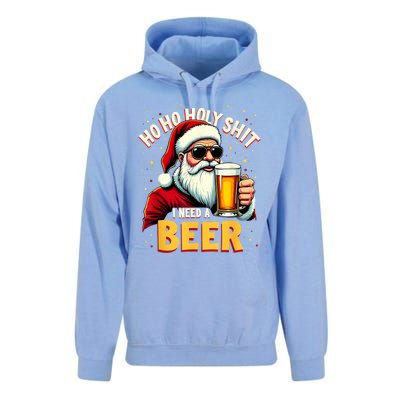 Ho Ho Holy Shit I Need A Beer Funny Santa Christmas Drinking Unisex Surf Hoodie