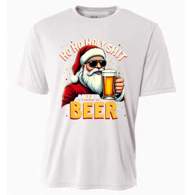 Ho Ho Holy Shit I Need A Beer Funny Santa Christmas Drinking Cooling Performance Crew T-Shirt