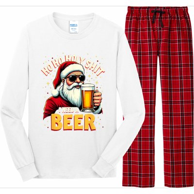 Ho Ho Holy Shit I Need A Beer Funny Santa Christmas Drinking Long Sleeve Pajama Set