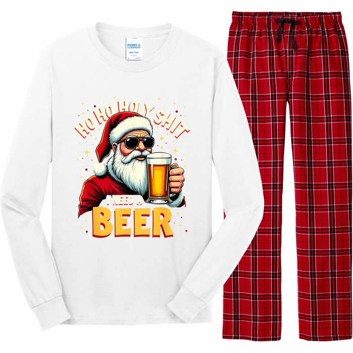 Ho Ho Holy Shit I Need A Beer Funny Santa Christmas Drinking Long Sleeve Pajama Set