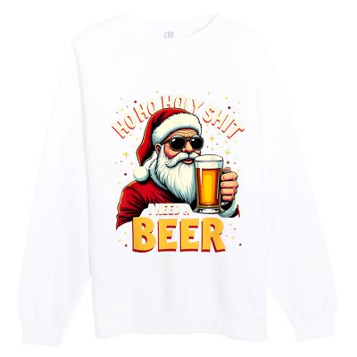 Ho Ho Holy Shit I Need A Beer Funny Santa Christmas Drinking Premium Crewneck Sweatshirt