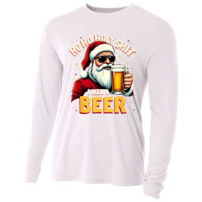 Ho Ho Holy Shit I Need A Beer Funny Santa Christmas Drinking Cooling Performance Long Sleeve Crew