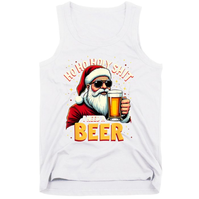 Ho Ho Holy Shit I Need A Beer Funny Santa Christmas Drinking Tank Top