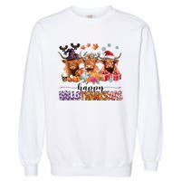 Happy Hallothanksmas Highland Cow Print Halloween Christmas Garment-Dyed Sweatshirt