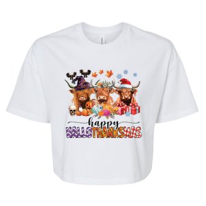 Happy Hallothanksmas Highland Cow Print Halloween Christmas Bella+Canvas Jersey Crop Tee