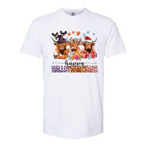 Happy Hallothanksmas Highland Cow Print Halloween Christmas Softstyle CVC T-Shirt