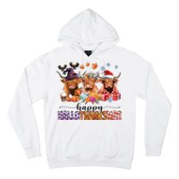 Happy Hallothanksmas Highland Cow Print Halloween Christmas Hoodie