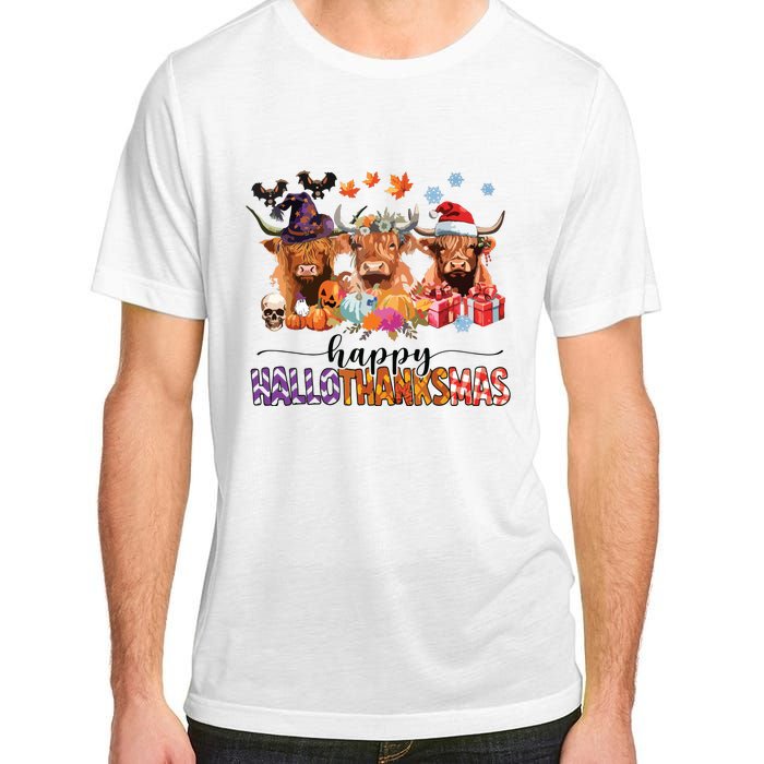 Happy Hallothanksmas Highland Cow Print Halloween Christmas Adult ChromaSoft Performance T-Shirt