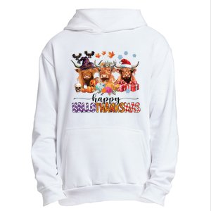 Happy Hallothanksmas Highland Cow Print Halloween Christmas Urban Pullover Hoodie