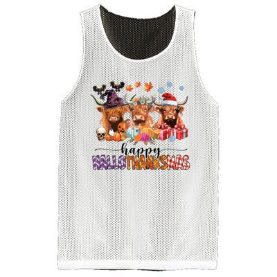 Happy Hallothanksmas Highland Cow Print Halloween Christmas Mesh Reversible Basketball Jersey Tank