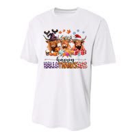 Happy Hallothanksmas Highland Cow Print Halloween Christmas Performance Sprint T-Shirt