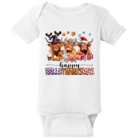 Happy Hallothanksmas Highland Cow Print Halloween Christmas Baby Bodysuit