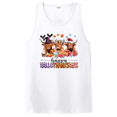 Happy Hallothanksmas Highland Cow Print Halloween Christmas PosiCharge Competitor Tank