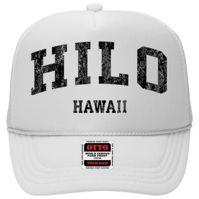 Hilo Hawaii Hi Vintage Established Varsity Sports Design High Crown Mesh Back Trucker Hat