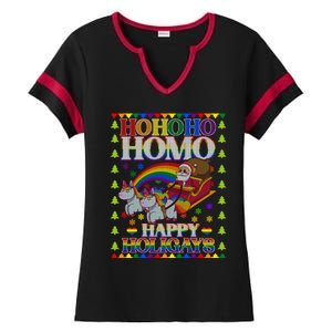 Ho Ho Homo Holigays Homosexual Lgbt Funny Ugly Christmas Ladies Halftime Notch Neck Tee