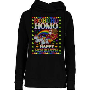 Ho Ho Homo Holigays Homosexual Lgbt Funny Ugly Christmas Womens Funnel Neck Pullover Hood