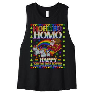 Ho Ho Homo Holigays Homosexual Lgbt Funny Ugly Christmas Women's Racerback Cropped Tank