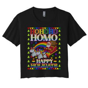 Ho Ho Homo Holigays Homosexual Lgbt Funny Ugly Christmas Women's Crop Top Tee