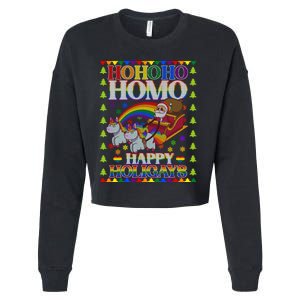 Ho Ho Homo Holigays Homosexual Lgbt Funny Ugly Christmas Cropped Pullover Crew