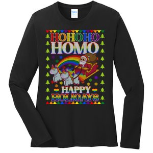 Ho Ho Homo Holigays Homosexual Lgbt Funny Ugly Christmas Ladies Long Sleeve Shirt