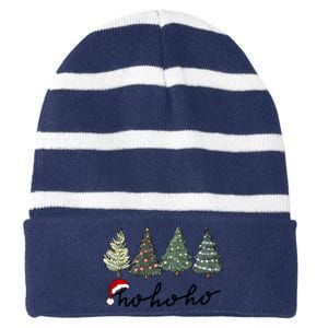 Ho Ho Ho Green Tree Christmas Tis The Season Striped Beanie with Solid Band