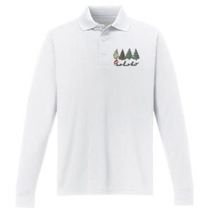 Ho Ho Ho Green Tree Christmas Tis The Season Performance Long Sleeve Polo