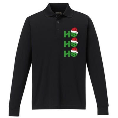 Ho Ho Ho Funny Christmas Pickleball Santa Claus Hat Meme Gift Performance Long Sleeve Polo