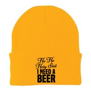 Ho Ho Holy Shit I Need A Beer Funny Christmas Drinking Gift Knit Cap Winter Beanie