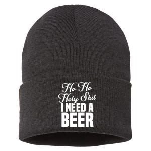 Ho Ho Holy Shit I Need A Beer Funny Christmas Drinking Gift Sustainable Knit Beanie