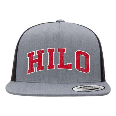 Hilo Hawaii Hi Vintage Sports Design Red Design Flat Bill Trucker Hat